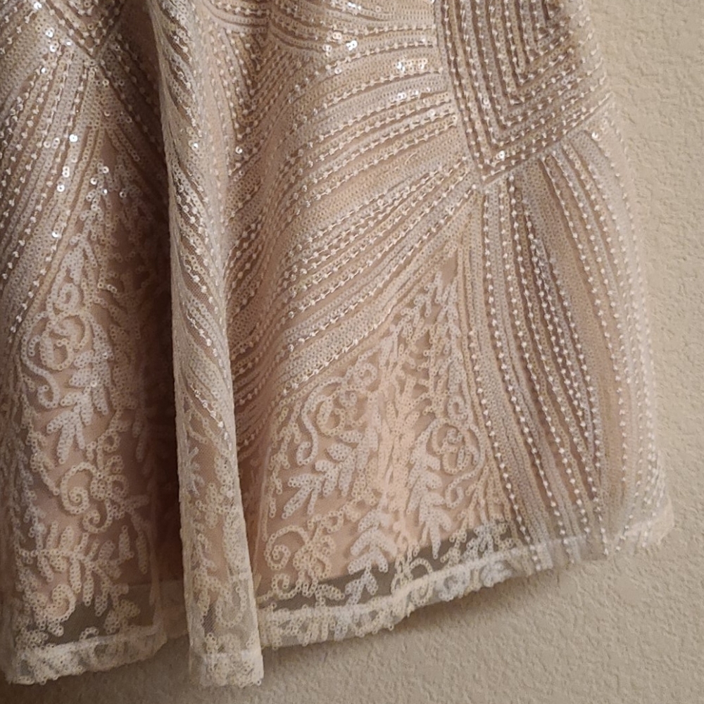 Beige and White Short Tulle Cocktail Dress - Picture 3 of 8